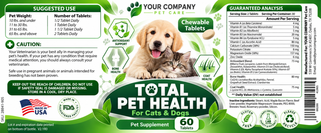 Total Pet Health Supplement Label – Classic & Elegant Design