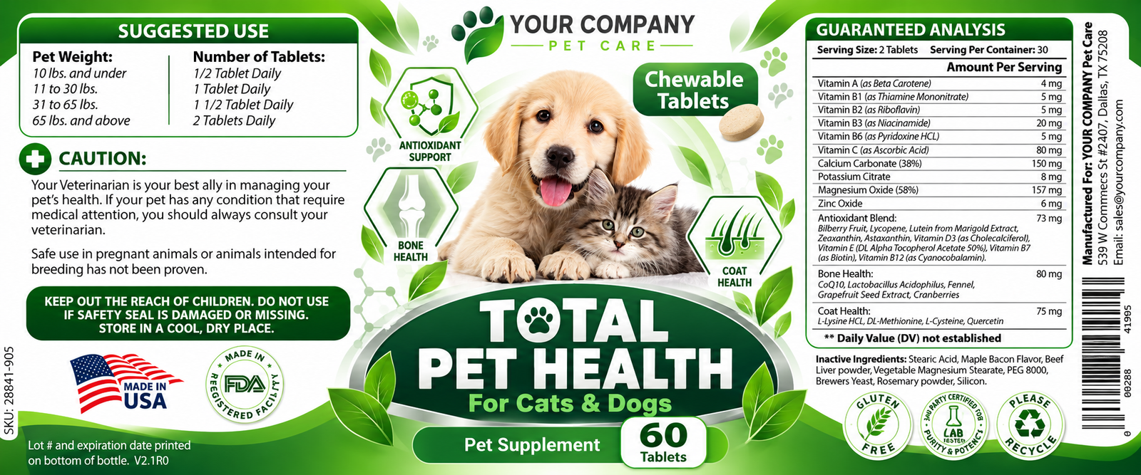 Total Pet Health Supplement Label – Classic & Elegant Design
