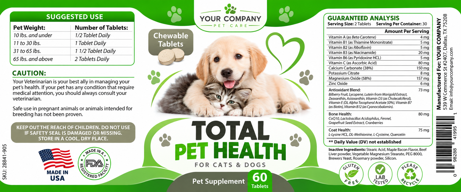 Total Pet Health Supplement Label – Modern & Clean Design