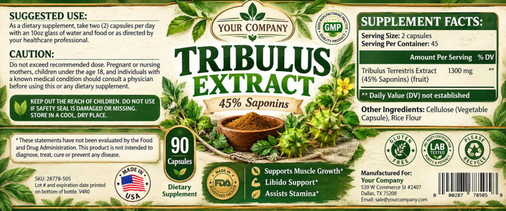 Tribulus Pure Supplement Label – Botanical & Natural Design