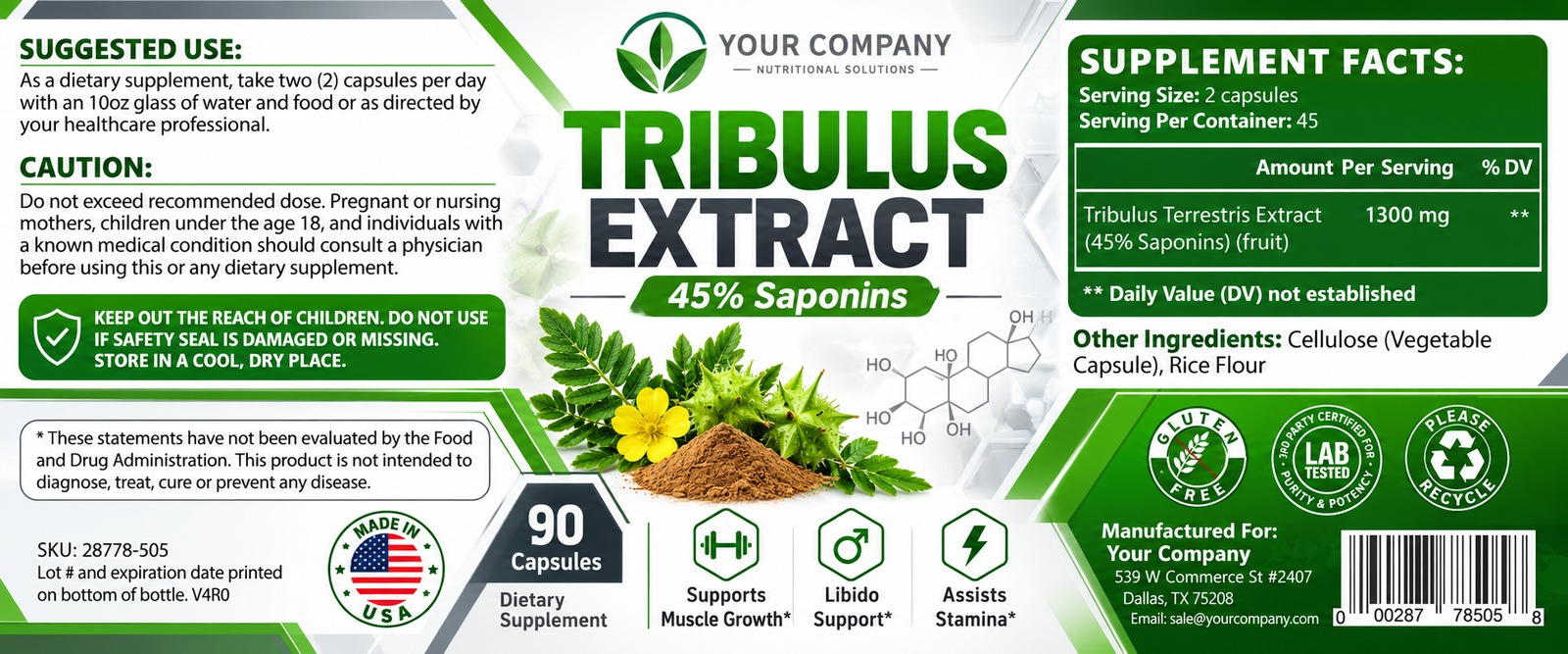Tribulus Pure Supplement Label – Classic & Elegant Design