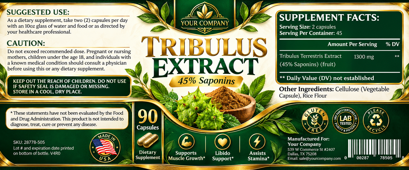 Tribulus Pure Supplement Label – Luxury & Premium Design