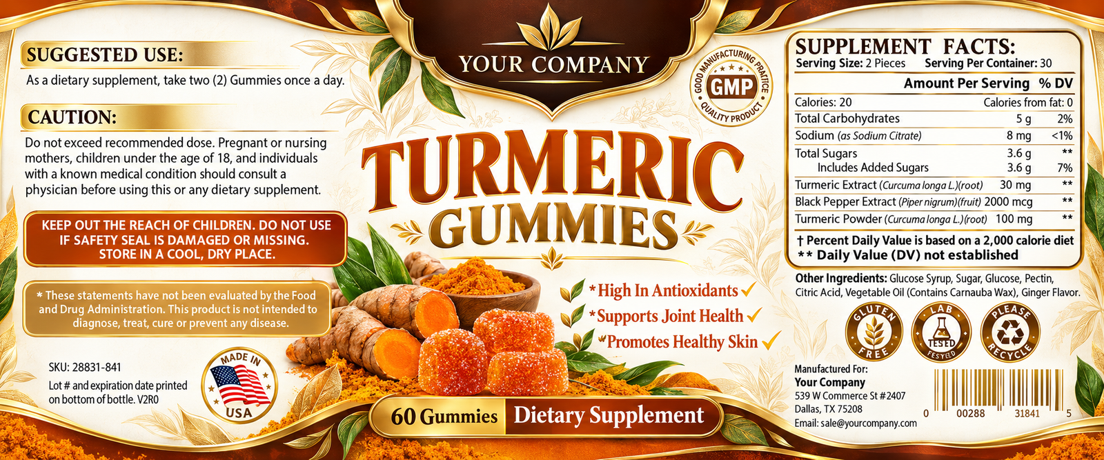 Turmeric Gummies Supplement Label – Luxury & Premium Design