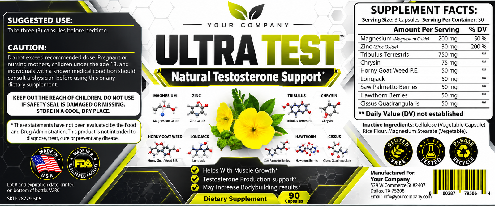 Ultra Test Supplement Label – Classic & Elegant Design