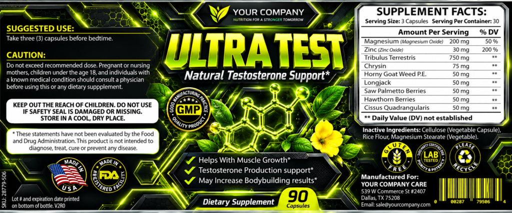 Ultra Test Supplement Label – Futuristic & Neon Design