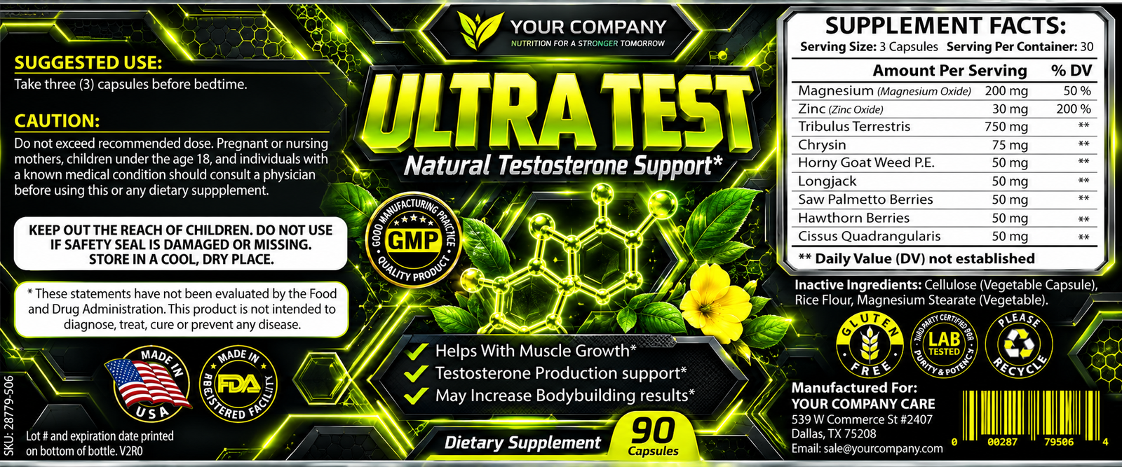 Ultra Test Supplement Label – Futuristic & Neon Design