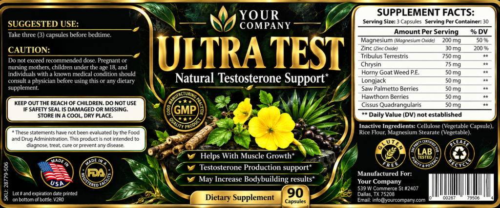 Ultra Test Supplement Label – Luxury & Premium Design