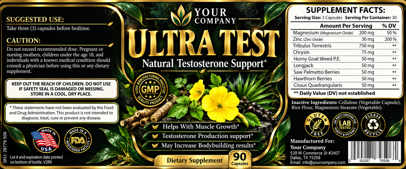Ultra Test Supplement Label – Luxury & Premium Design