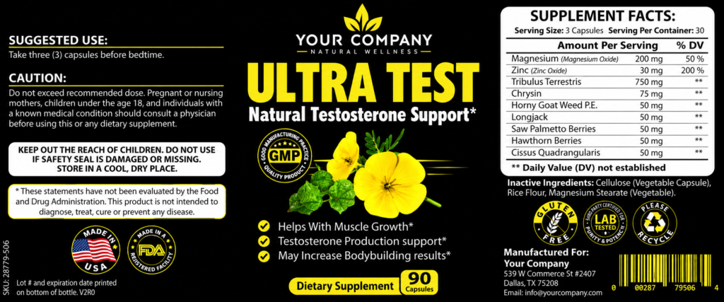 Ultra Test Supplement Label – Modern & Clean Design