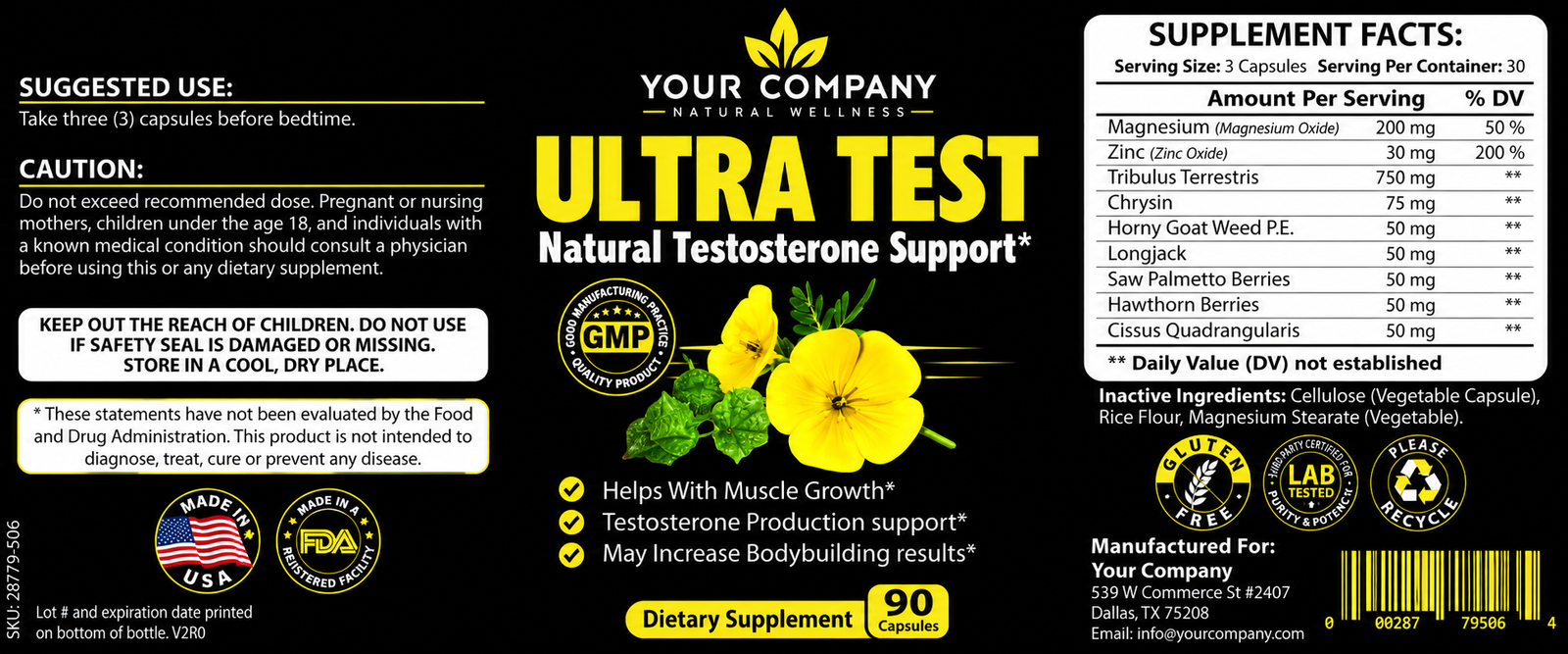Ultra Test Supplement Label – Modern & Clean Design