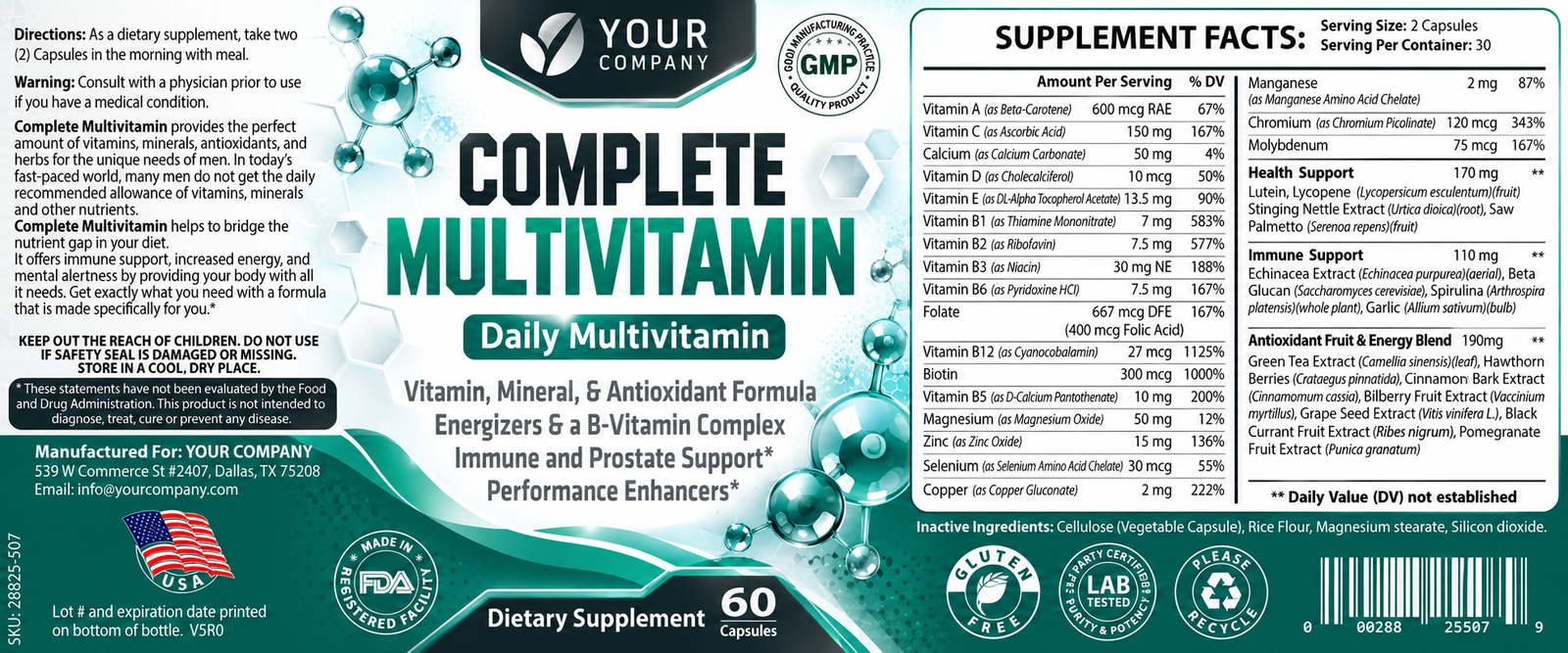 Ultra Vita for Men Supplement Label – Classic & Elegant Design