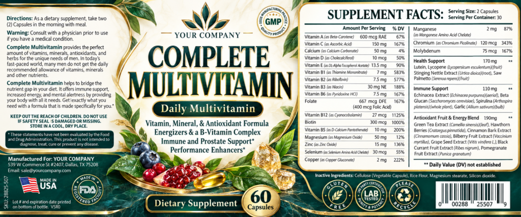 Ultra Vita for Men Supplement Label – Luxury & Premium Design