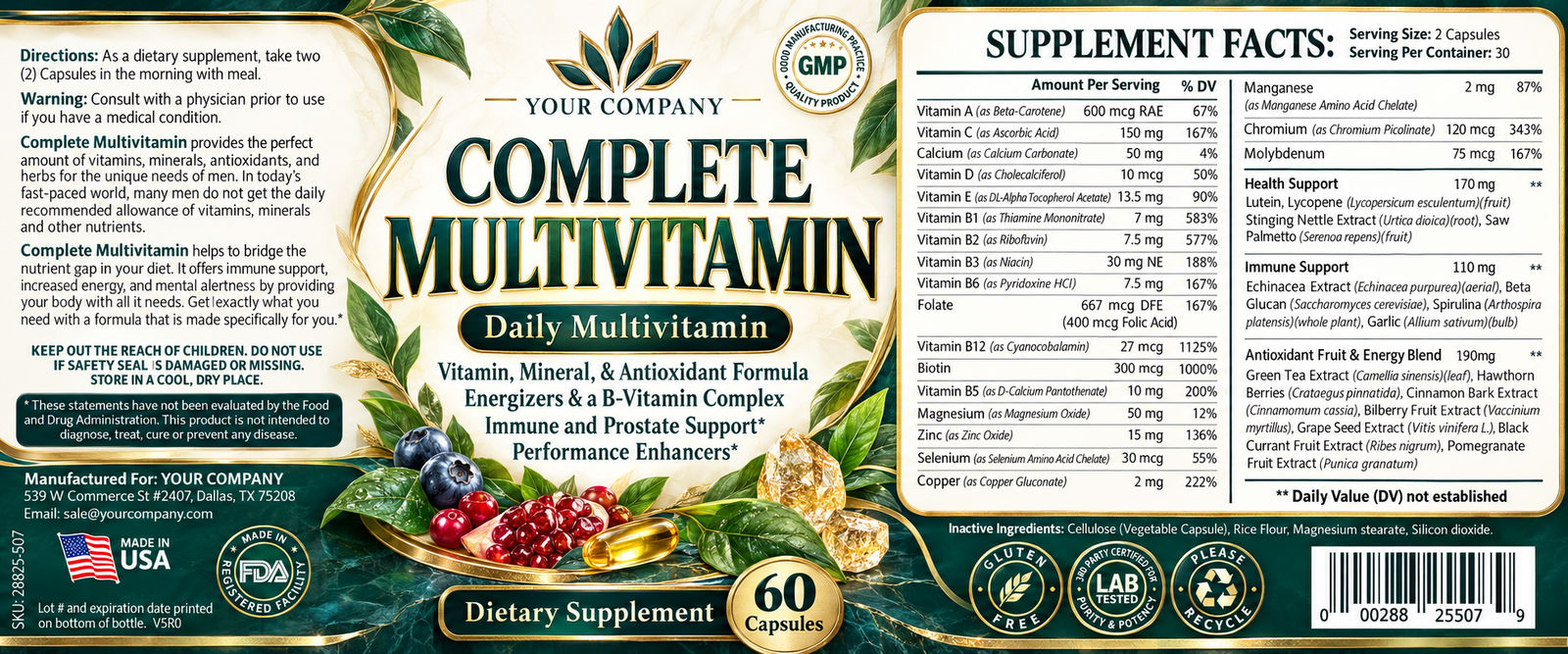 Ultra Vita for Men Supplement Label – Luxury & Premium Design