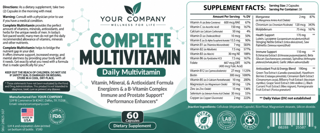 Ultra Vita for Men Supplement Label – Modern & Clean Design