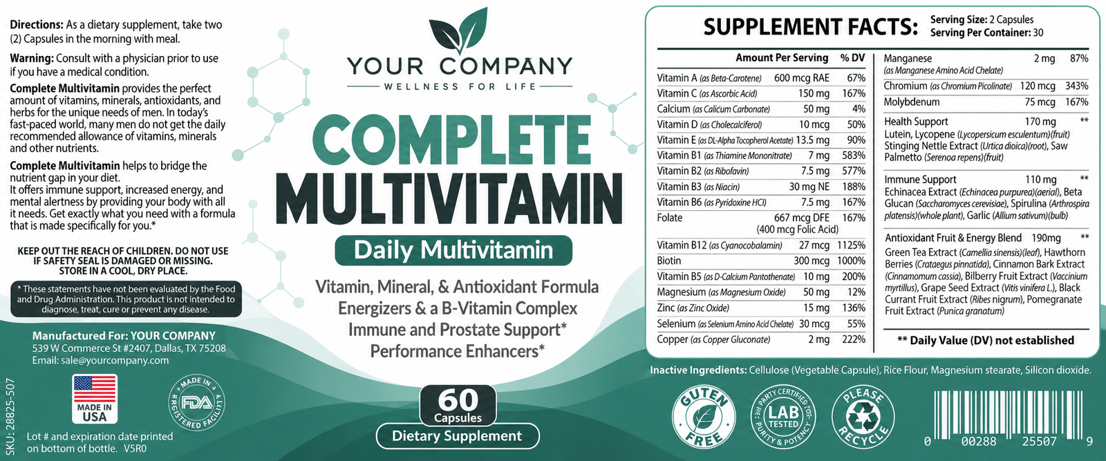 Ultra Vita for Men Supplement Label – Modern & Clean Design