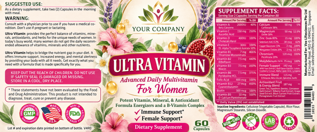 Ultra Vitamin for Women Supplement Label – Botanical & Natural Design