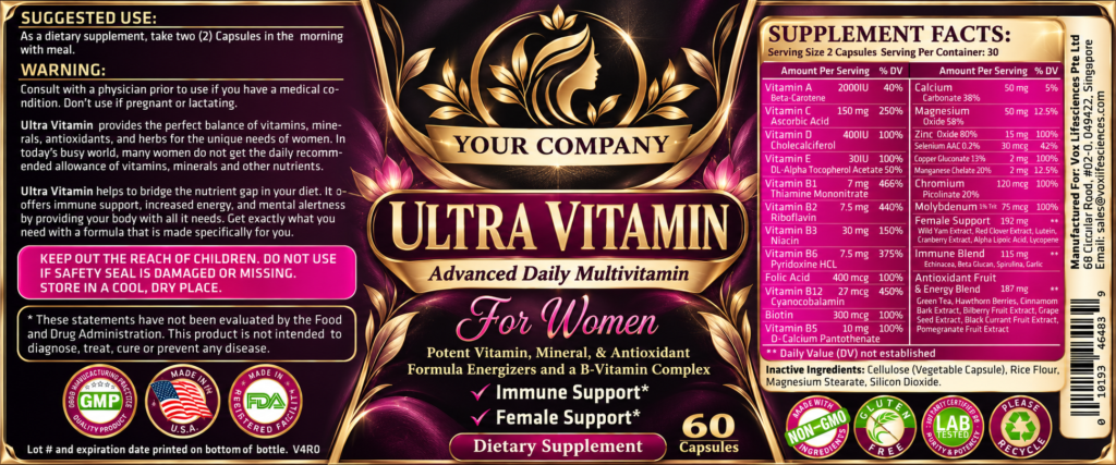 Ultra Vitamin for Women Supplement Label – Luxury & Premium Design