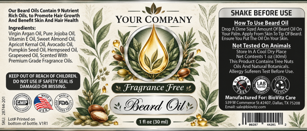 Unscented Beard Oil Label – Botanical & Natural Design