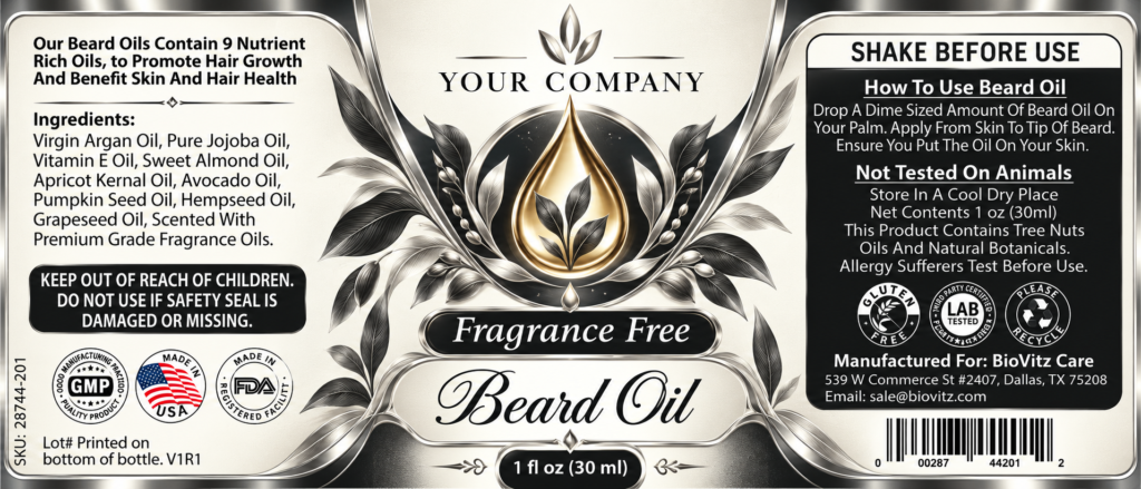 Unscented Beard Oil Label – Luxury & Premium Design