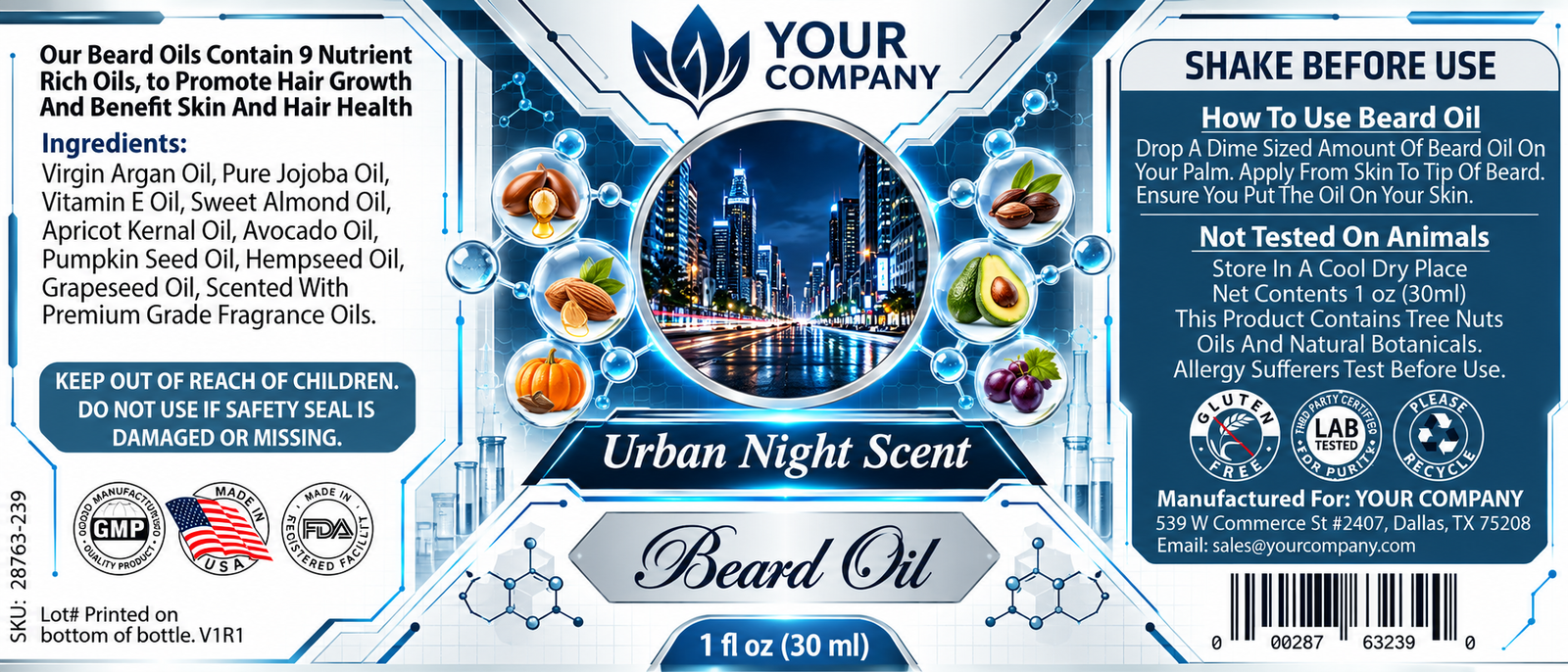 Urban Night Beard Oil Label – Classic & Elegant Design