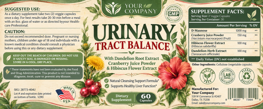 Urinary Tract Balance Supplement Label – Botanical & Natural Design