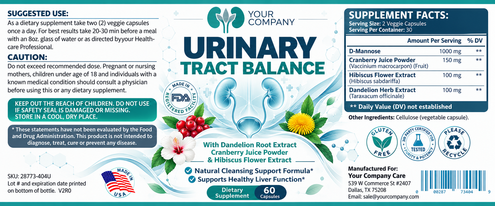 Urinary Tract Balance Supplement Label – Classic & Elegant Design