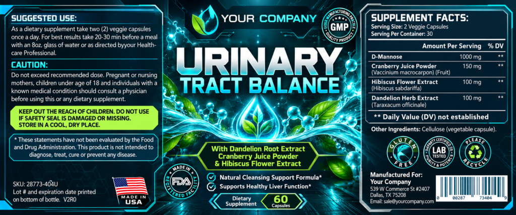 Urinary Tract Balance Supplement Label – Futuristic & Neon Design