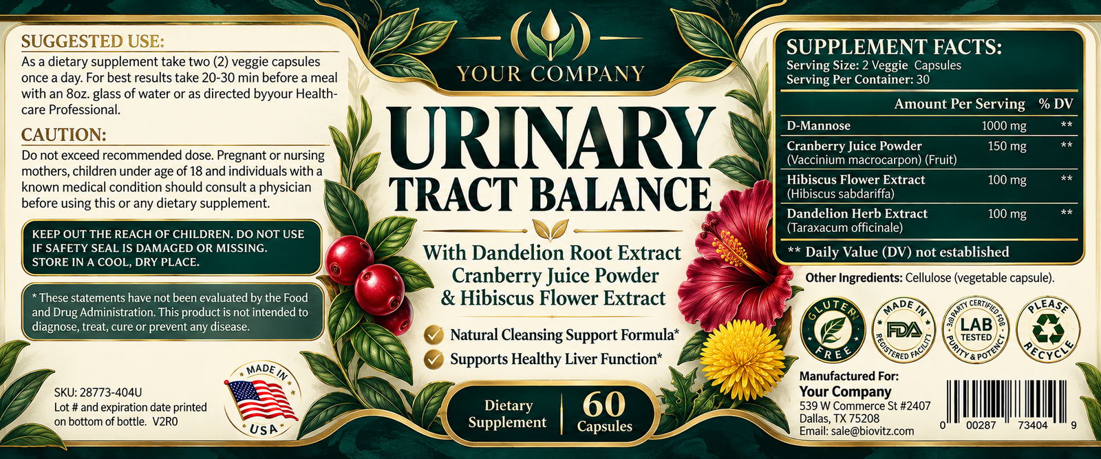 Urinary Tract Balance Supplement Label – Luxury & Premium Design
