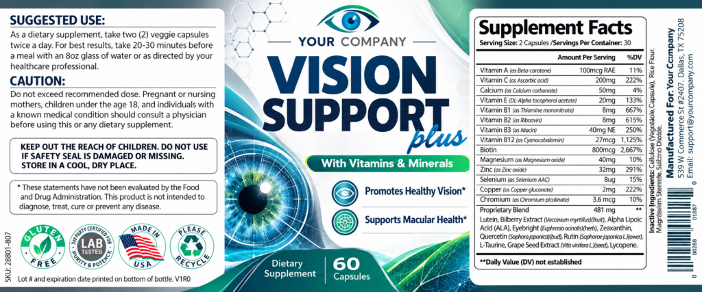 Vision Support Supplement Label – Classic & Elegant Design