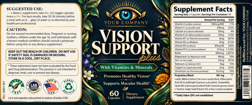 Vision Support Supplement Label – Luxury & Premium Design