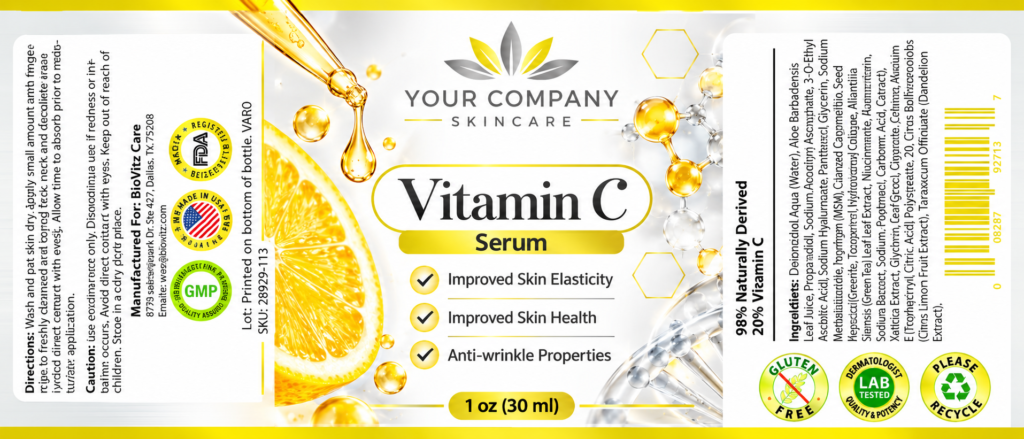 Vitamin C Serum 1oz Skin Care Label – Classic & Elegant Design