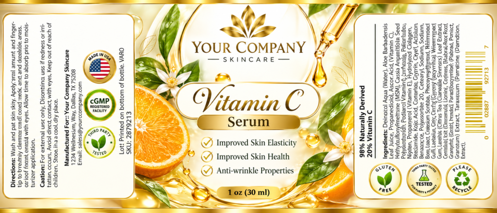 Vitamin C Serum 1oz Skin Care Label – Luxury & Premium Design