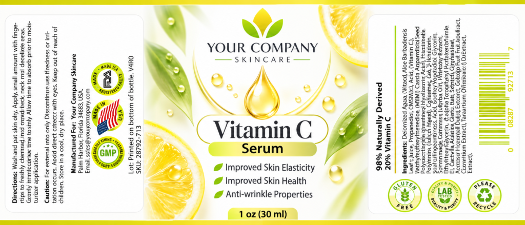 Vitamin C Serum 1oz Skin Care Label – Modern & Clean Design
