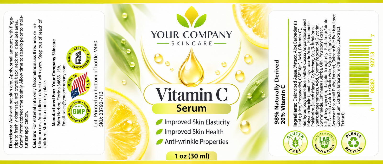 Vitamin C Serum 1oz Skin Care Label – Modern & Clean Design