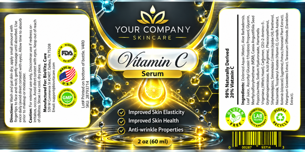 Vitamin C Serum 2oz Skin Care Label – Futuristic & Neon Design