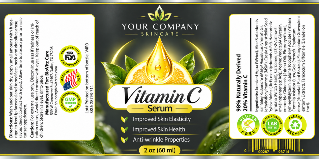 Vitamin C Serum 2oz Skin Care Label – Modern & Clean Design