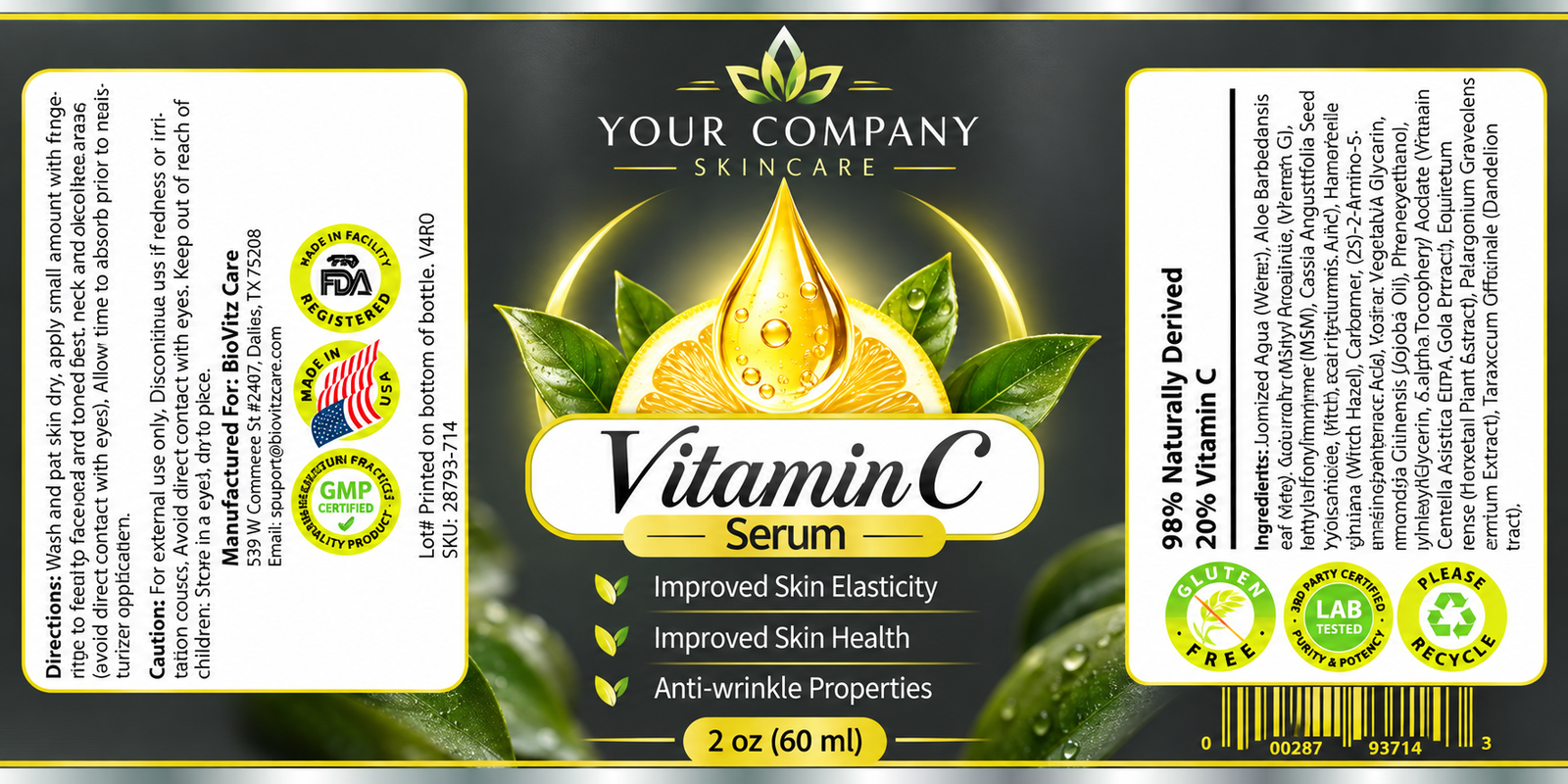 Vitamin C Serum 2oz Skin Care Label – Modern & Clean Design