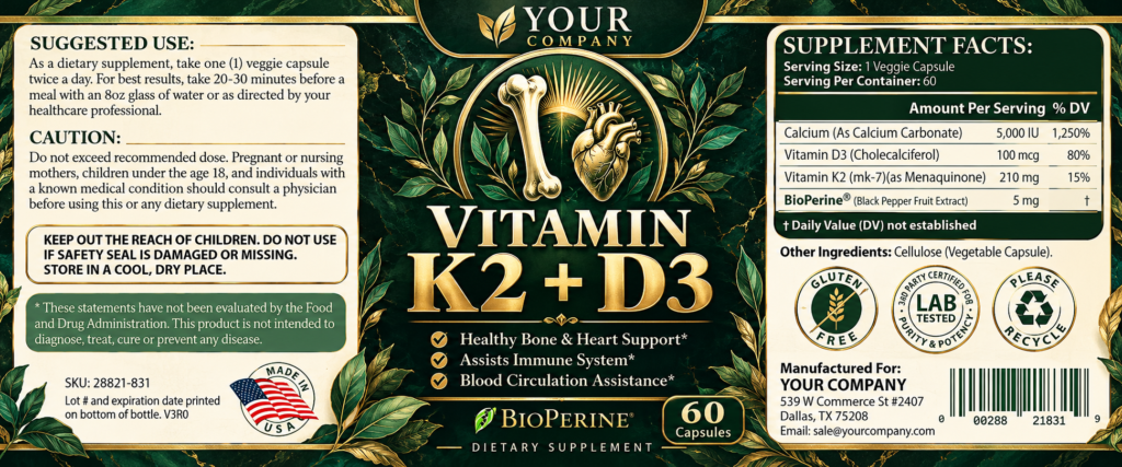 Vitamin K2 + D3 Supplement Label – Luxury & Premium Design