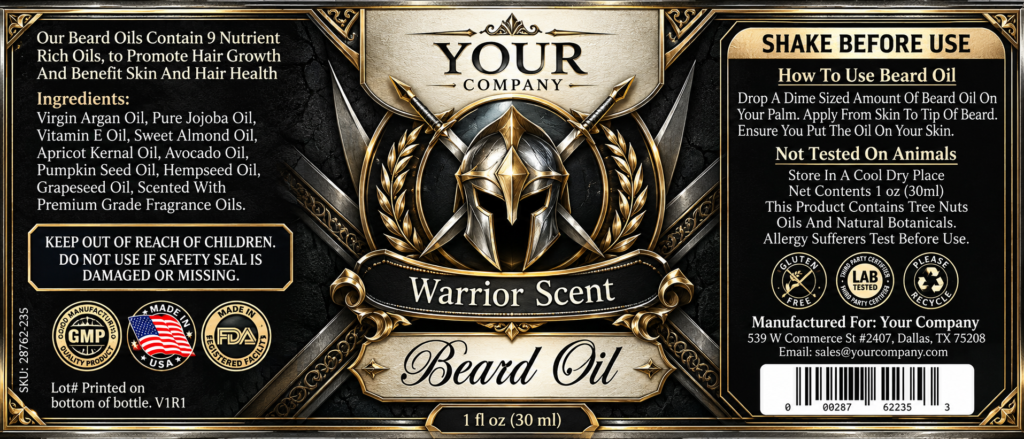 Warrior Beard Oil Label – Luxury & Premium Design