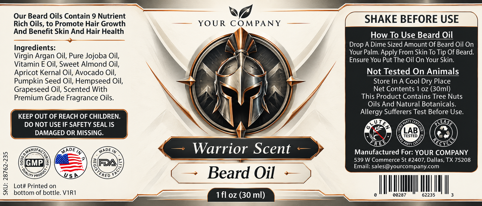 Warrior Beard Oil Label – Modern & Clean Design