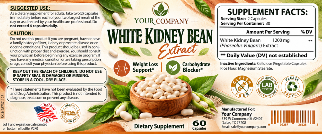 White Kidney Bean Supplement Label – Botanical & Natural Design