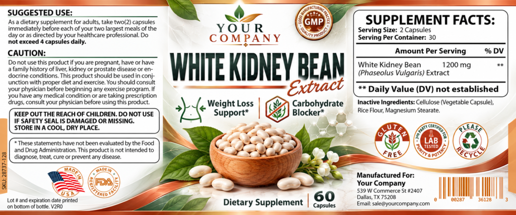 White Kidney Bean Supplement Label – Classic & Elegant Design