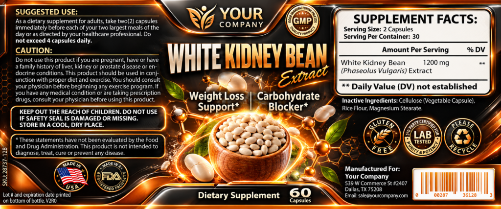White Kidney Bean Supplement Label – Futuristic & Neon Design