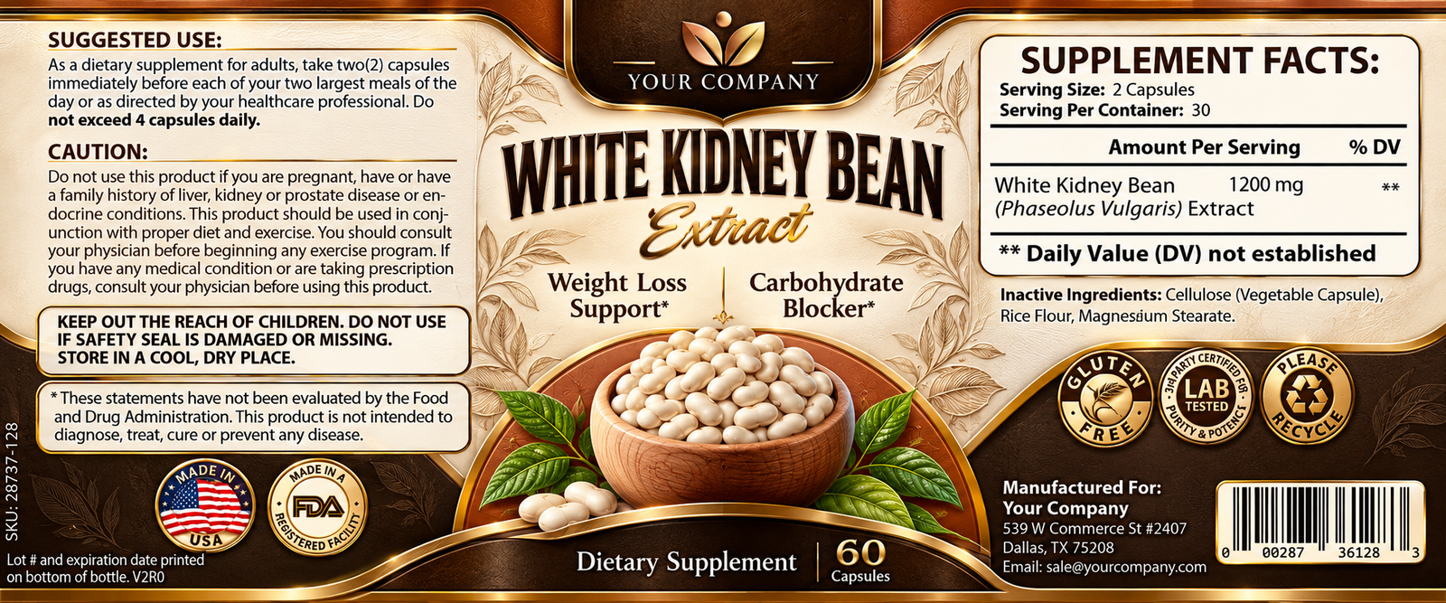 White Kidney Bean Supplement Label – Luxury & Premium Design