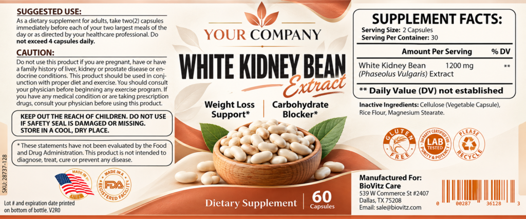 White Kidney Bean Supplement Label – Modern & Clean Design