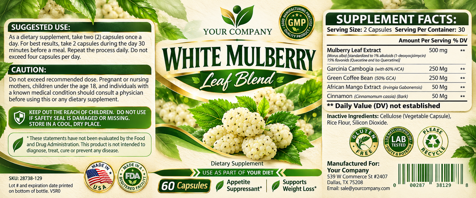 White Mulberry Blend Supplement Label – Botanical & Natural Design