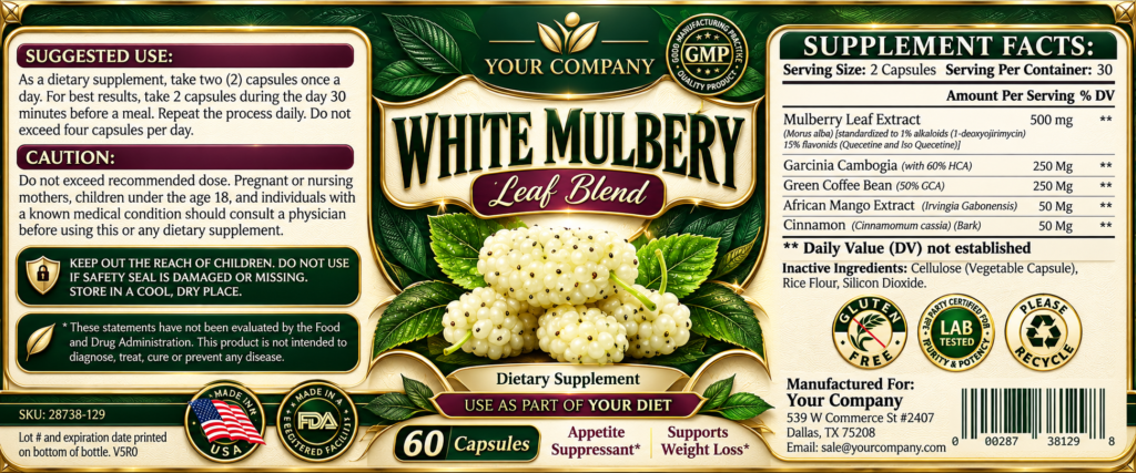 White Mulberry Blend Supplement Label – Luxury & Premium Design