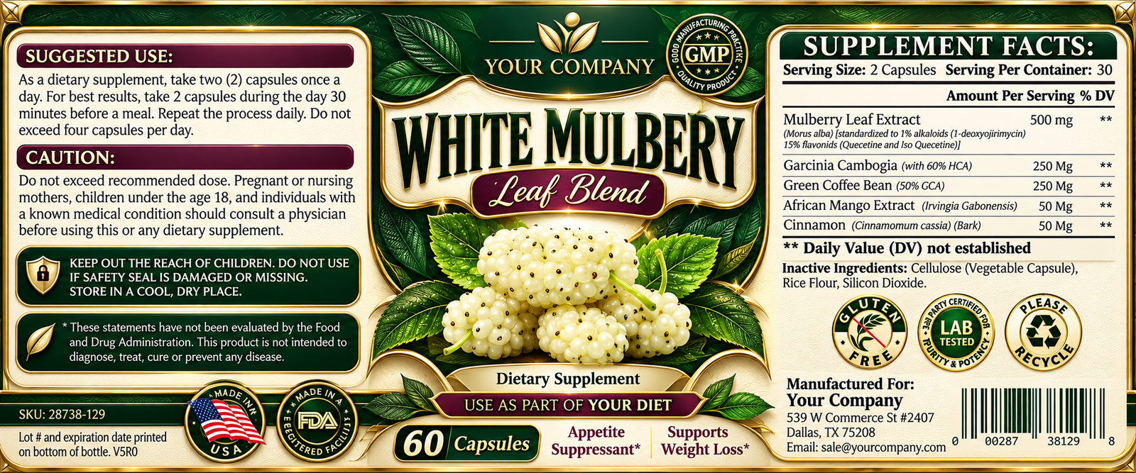 White Mulberry Blend Supplement Label – Luxury & Premium Design
