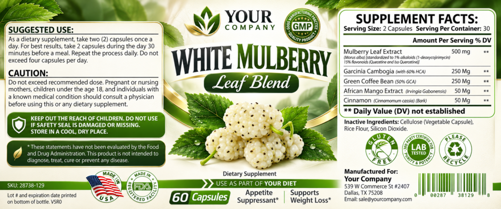 White Mulberry Blend Supplement Label – Modern & Clean Design