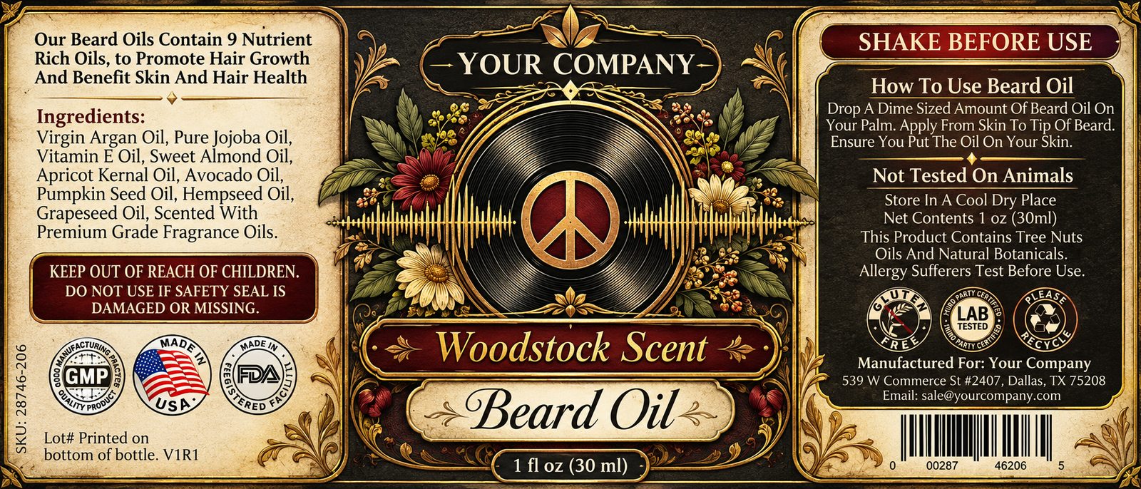 Woodstock Beard Oil Label – Luxury & Premium Design